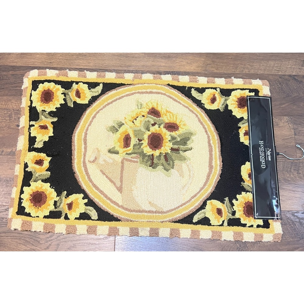 Nourison Hand Hooked Accent Rug 20x33 Sunflower Watering Can Cottagecore Flowers